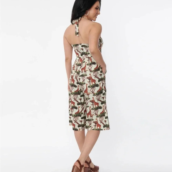 NWOT Unique Vintage 1970s Giraffe Print Halter Jumpsuit - Picture 3 of 5